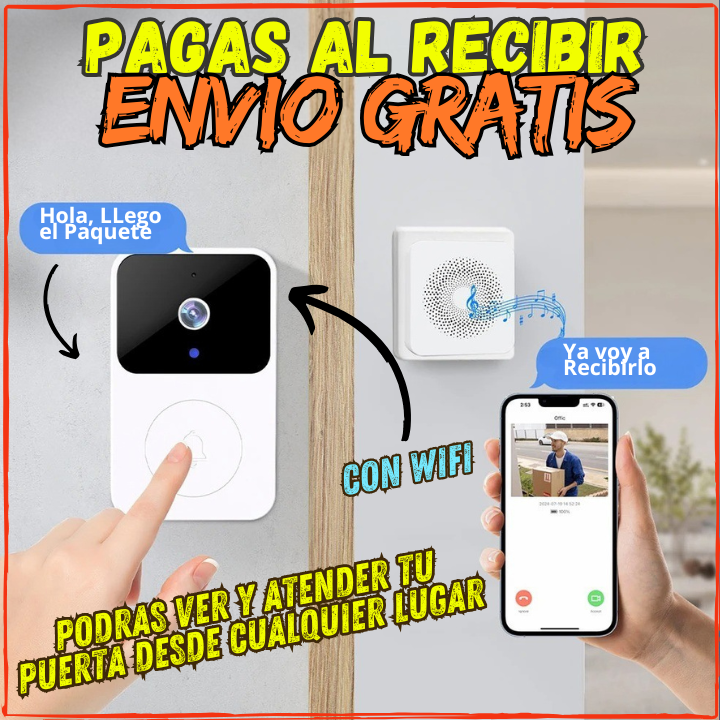 ✅Podras Atender tu Puerta Desde Cualquier Lugar👌Timbre Con Camara y Transmision de Videos(💥Pagas al Recibir+Envio Gratis)Con Wifi+Grabacion Automatica.