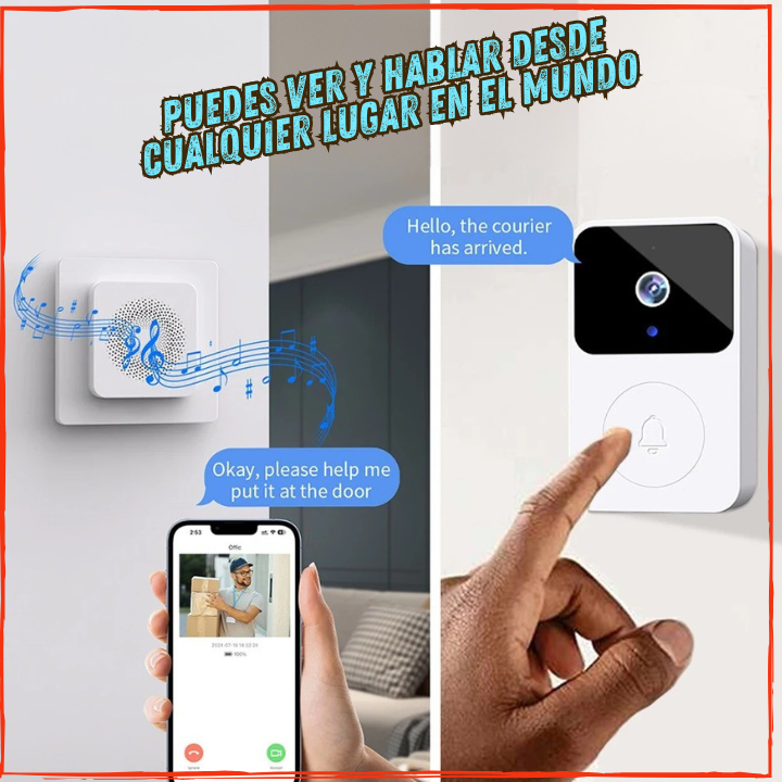 ✅Podras Atender tu Puerta Desde Cualquier Lugar👌Timbre Con Camara y Transmision de Videos(💥Pagas al Recibir+Envio Gratis)Con Wifi+Grabacion Automatica.